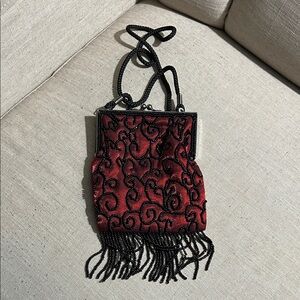 Lancome Red and Black Beaded Clutch